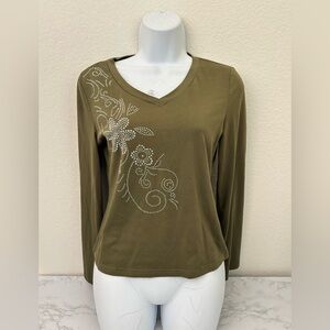 Romwe Grunge Punk Top M Olive Green Knit Goth Y2K Emo Jeweled Beaded Pullover​